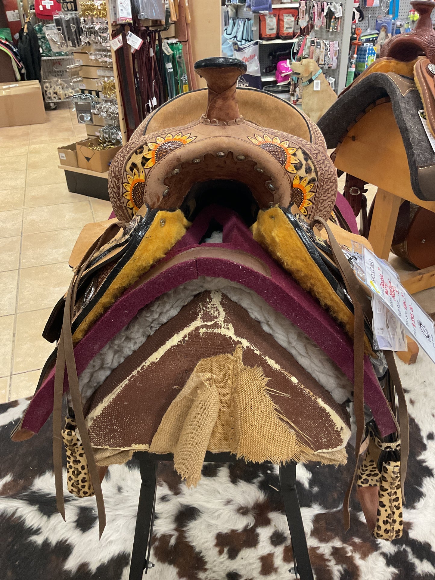 Double T Sunflower Cheetah Barrel Saddle