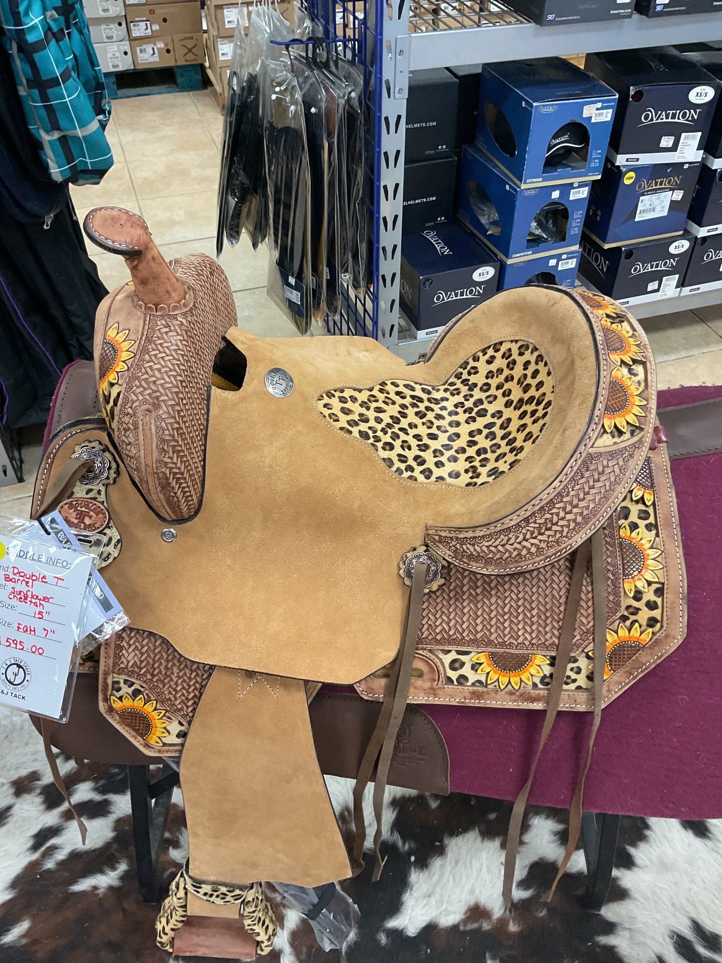 Double T Sunflower Cheetah Barrel Saddle