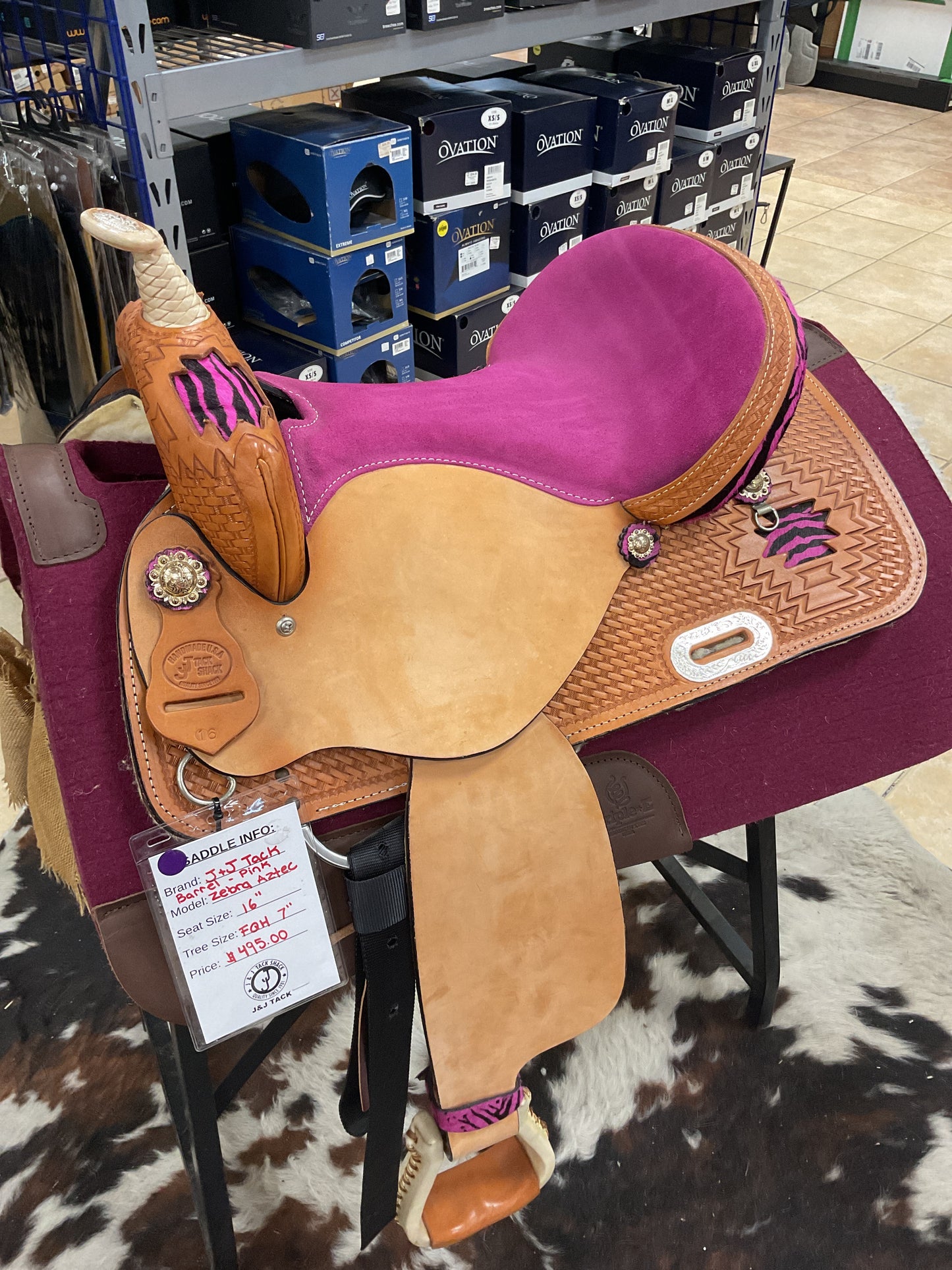J&J Tack Barrel Pink Zebra Aztec