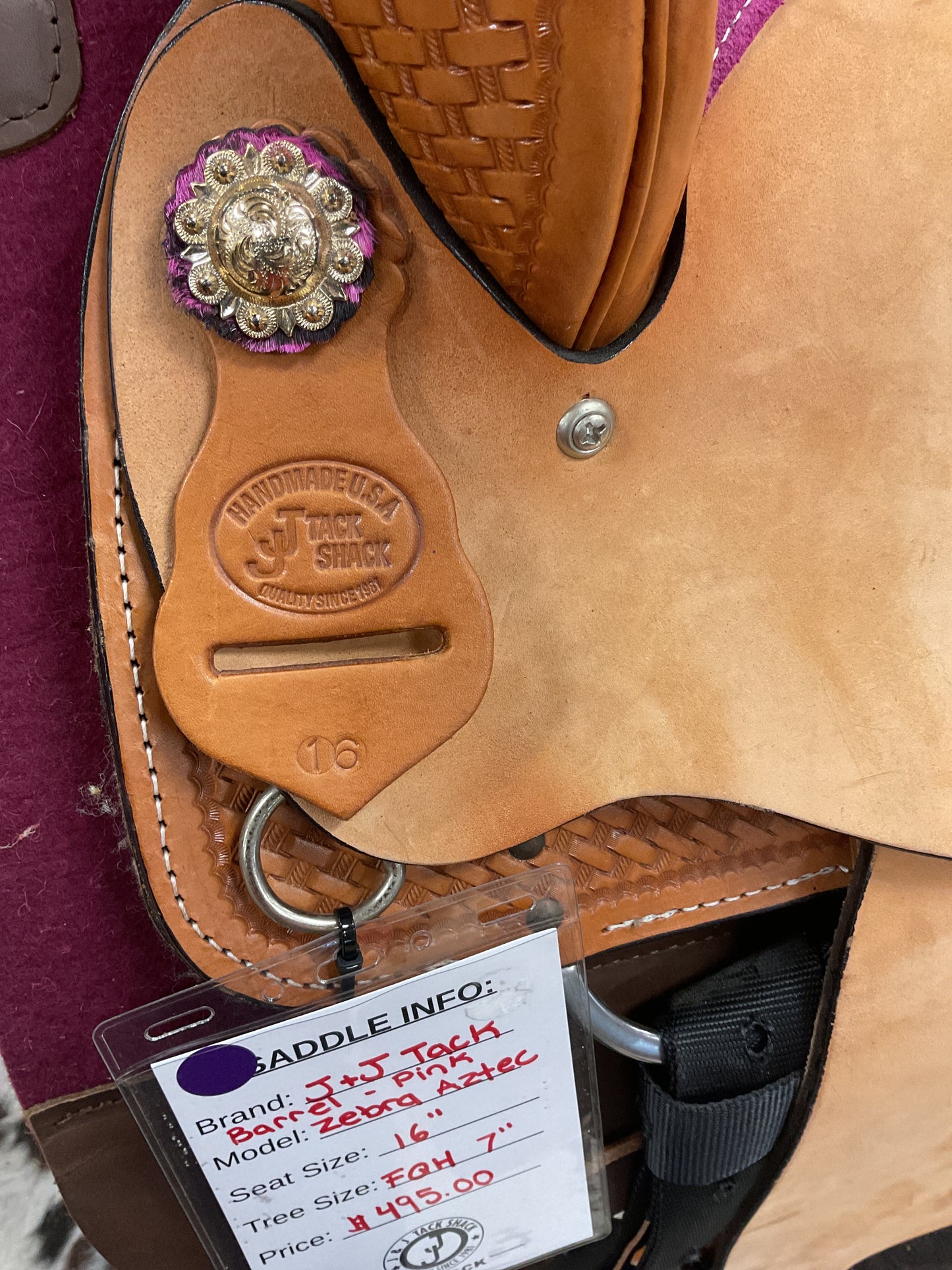 J&J Tack Barrel Pink Zebra Aztec