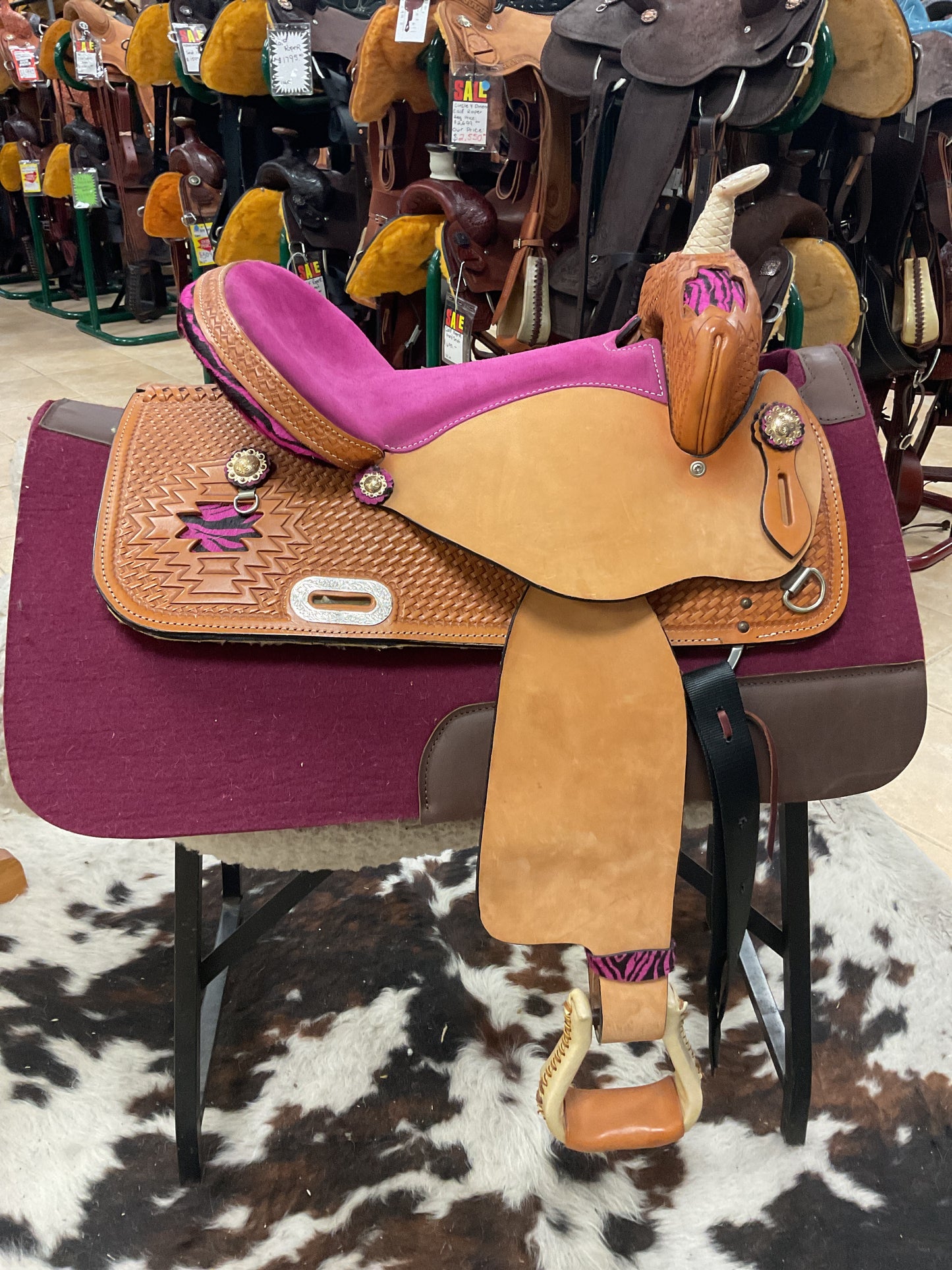 J&J Tack Barrel Pink Zebra Aztec