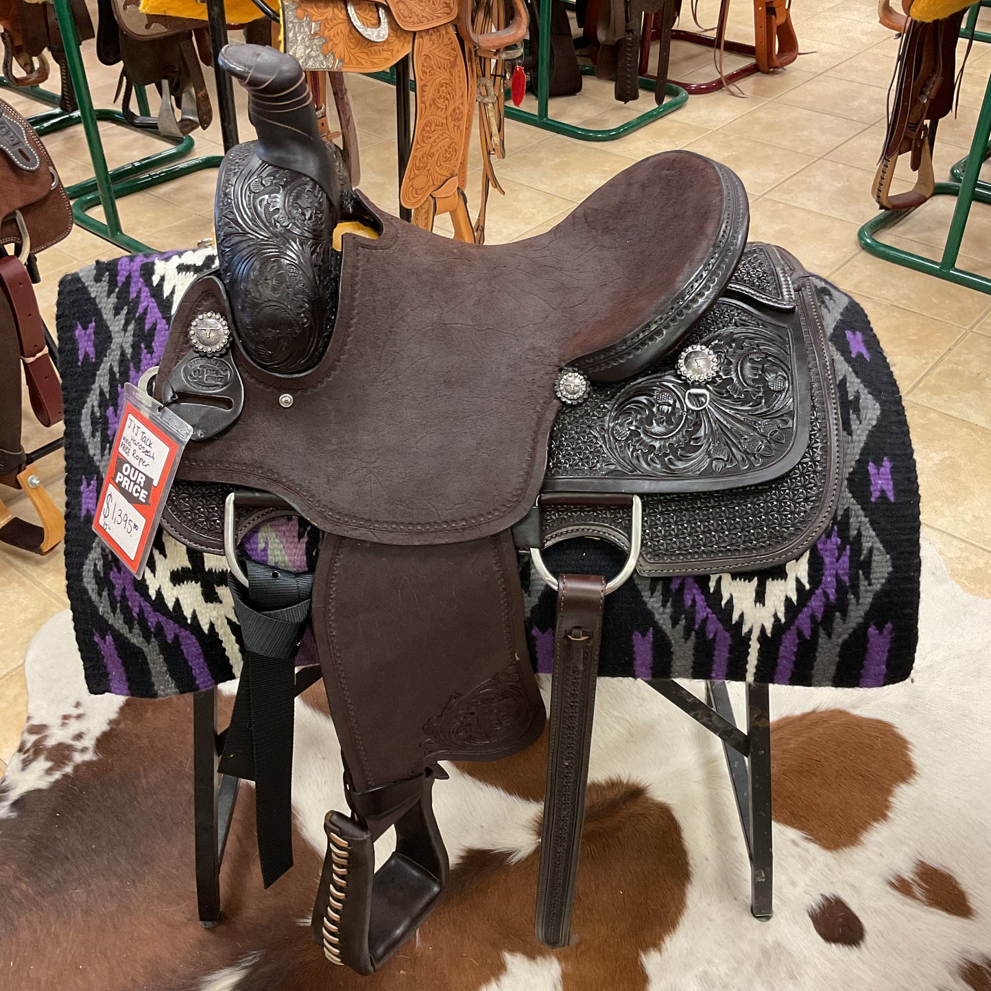 J & J Tack Chocolate Hardseat Roper w/ Snowflake/Walnut Tooling