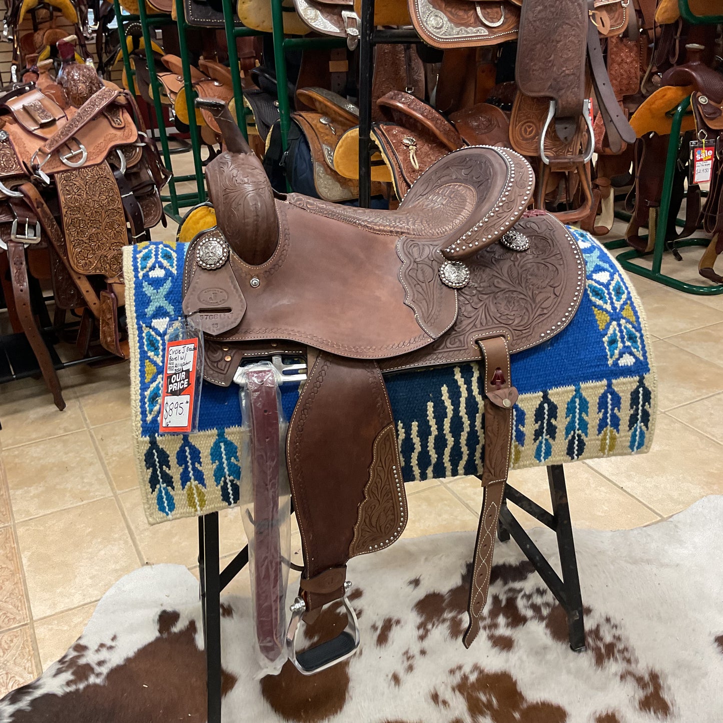 Circle j beaded barrel saddle