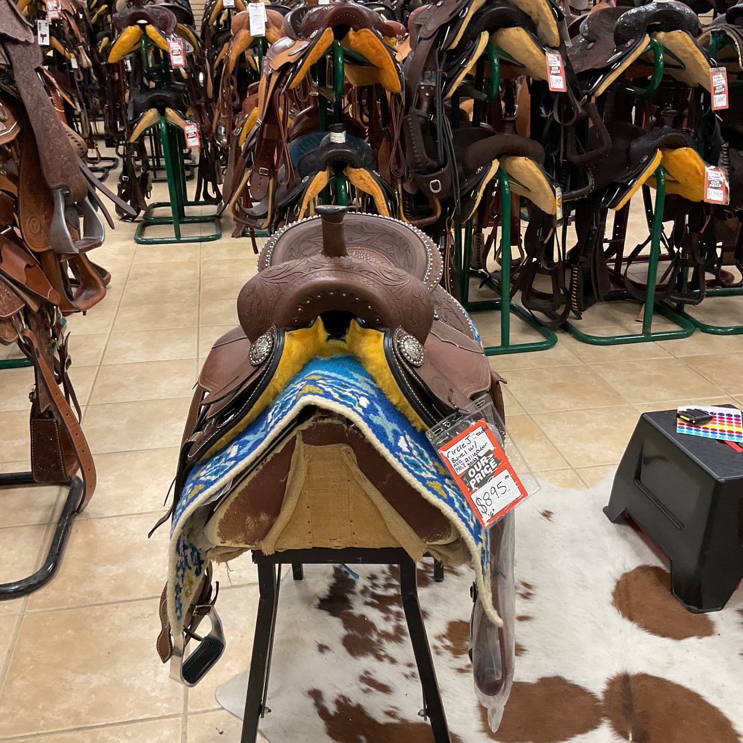 Circle j beaded barrel saddle
