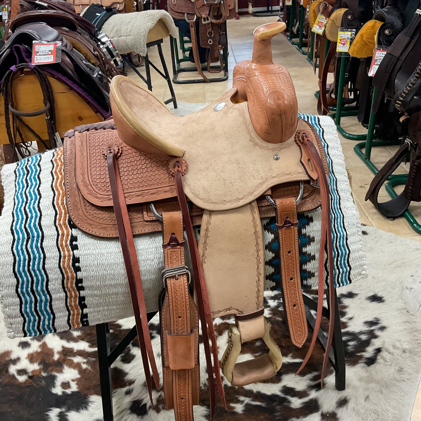 Youth blue river roping saddle