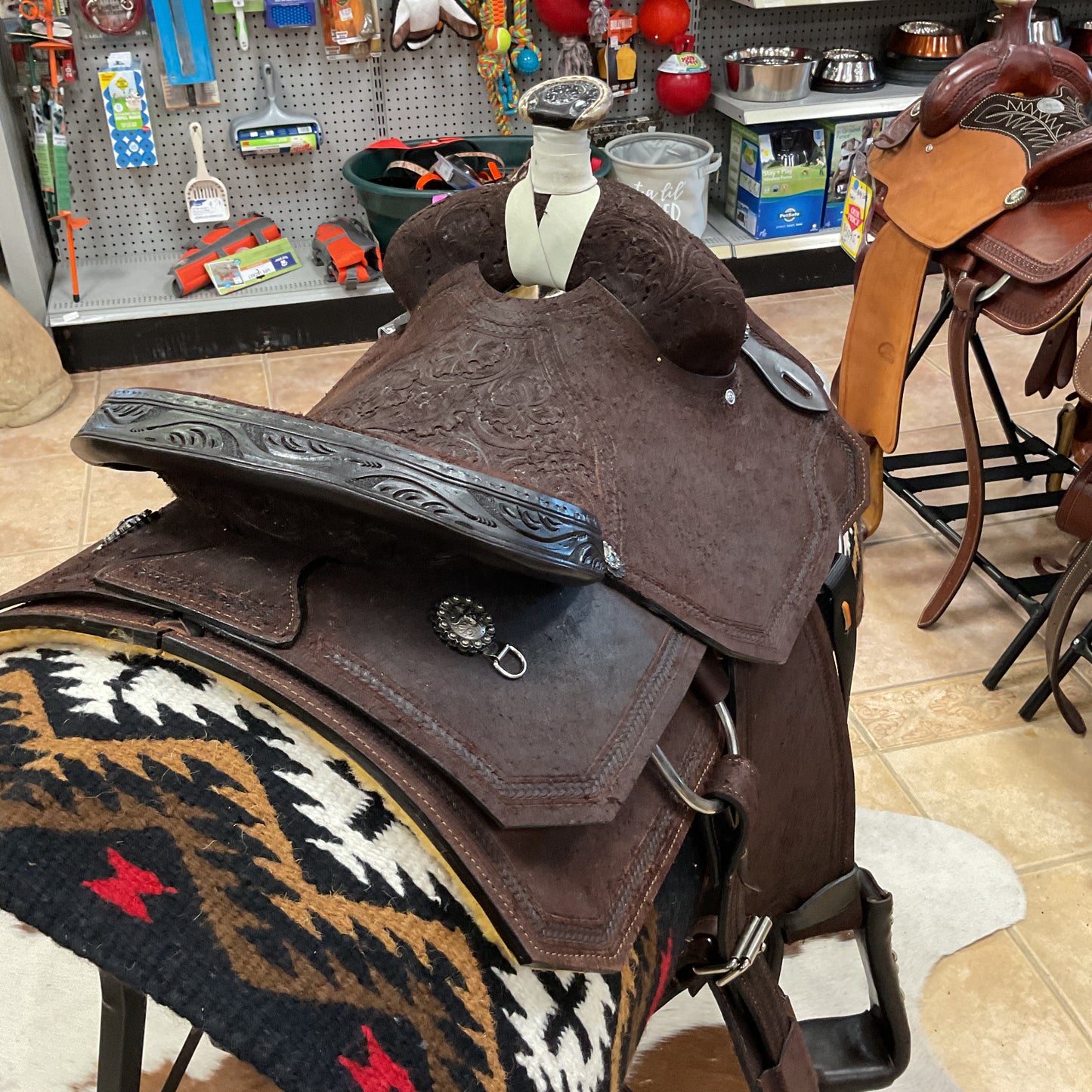 J & J Tack Chocolate Roughout Calf Roper