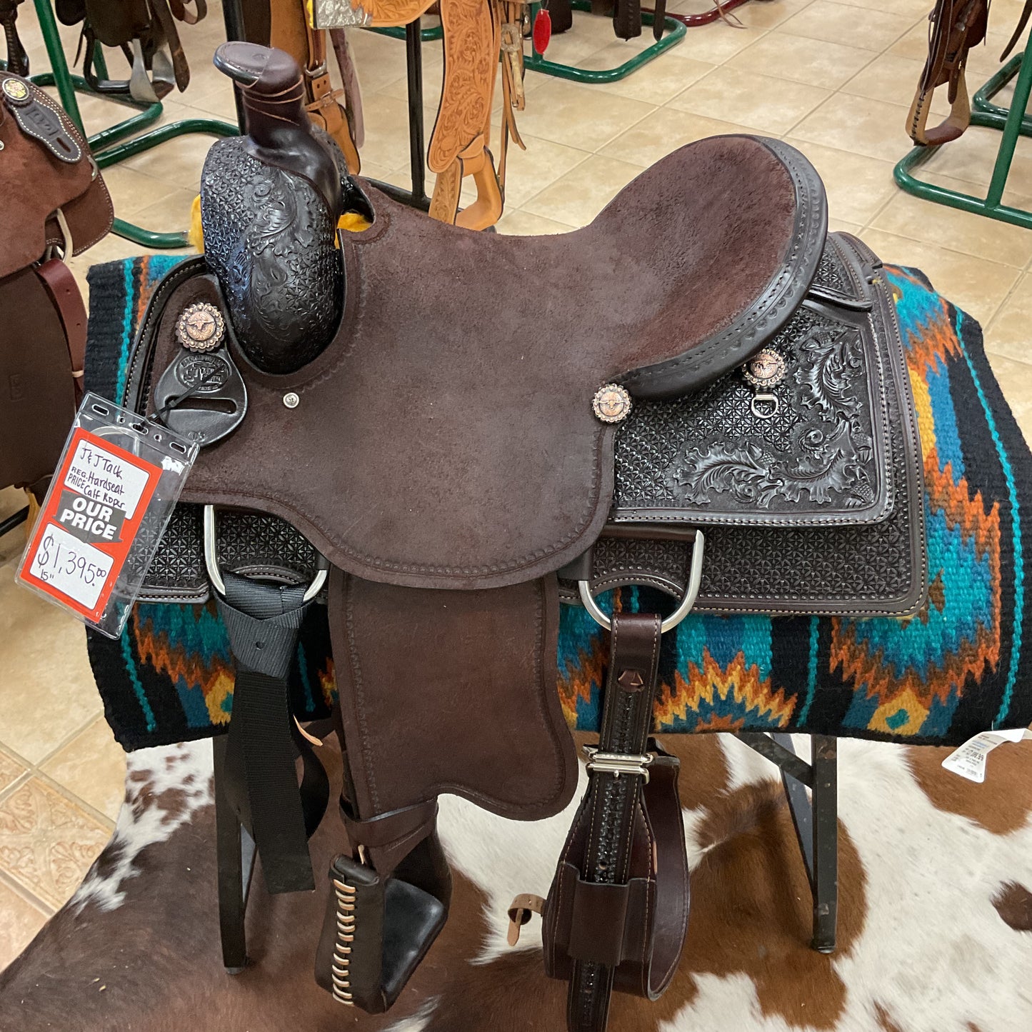 J & J Tack Chocolate Hardseat Calf Roper