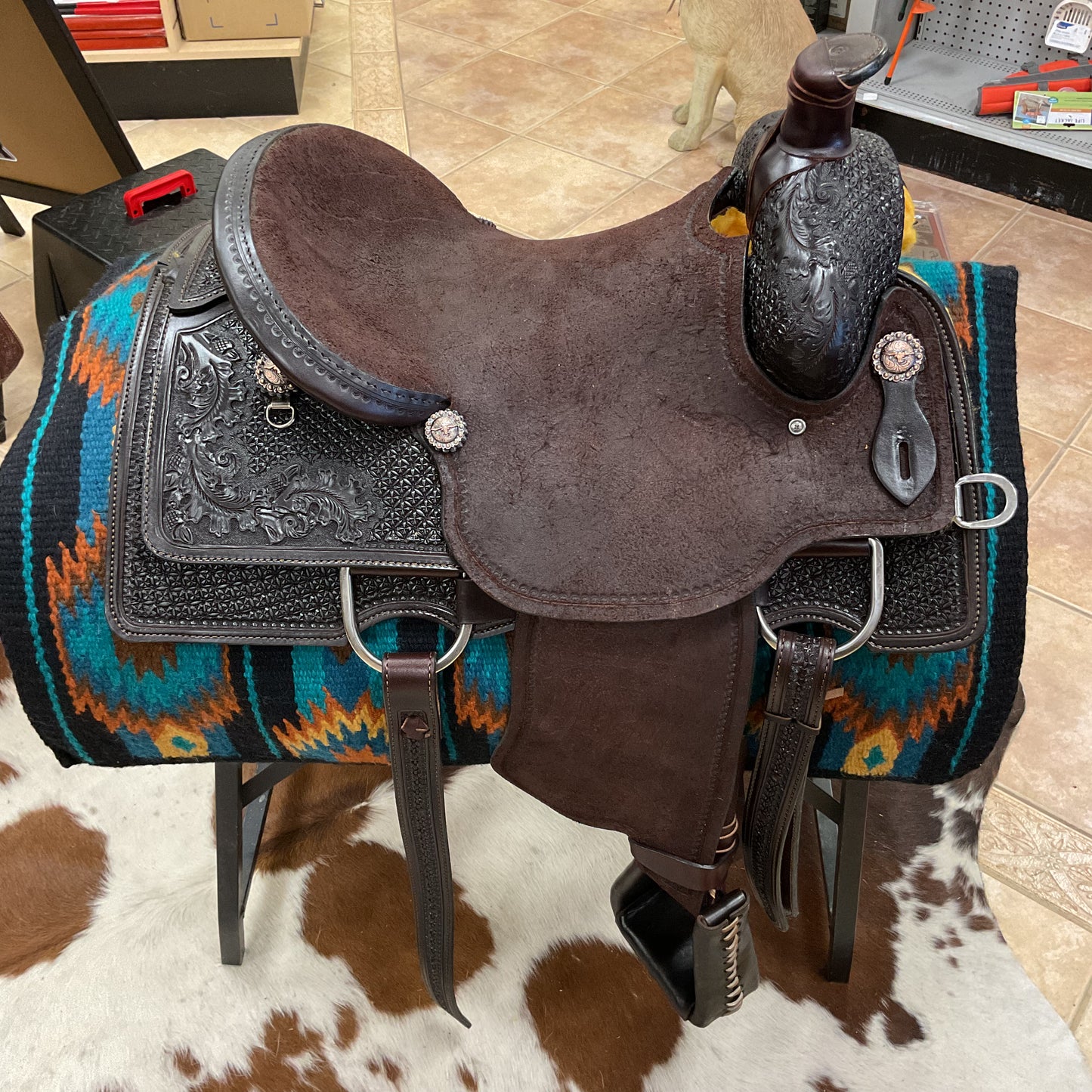 J & J Tack Chocolate Hardseat Calf Roper