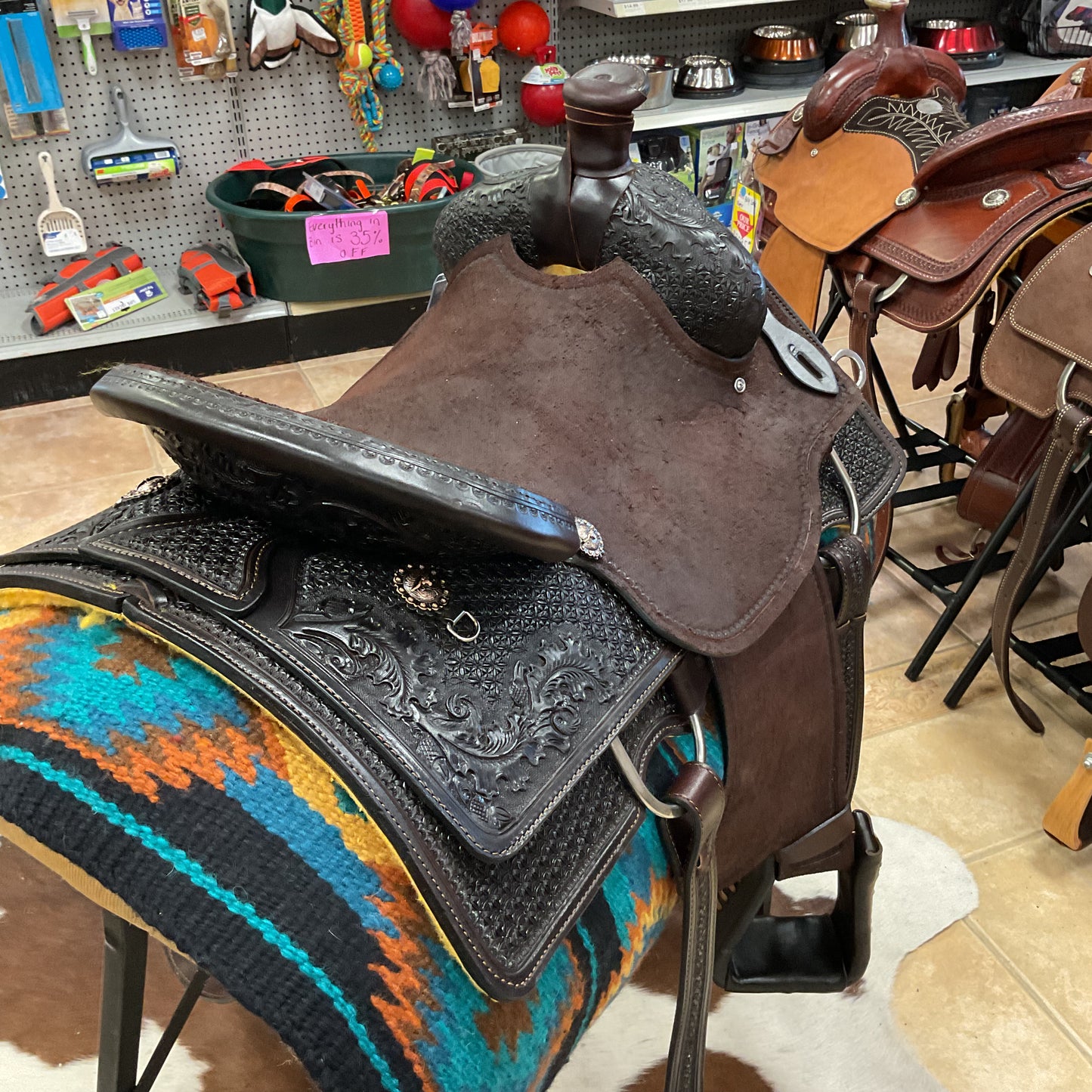 J & J Tack Chocolate Hardseat Calf Roper