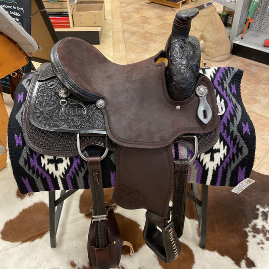 J & J Tack Chocolate Hardseat Roper w/ Snowflake/Walnut Tooling